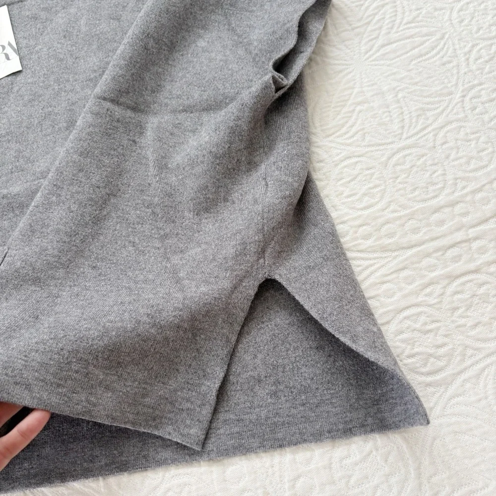 Zara Girls' Sleeveless Knit Pocket Poncho, Grey Sz 9-10